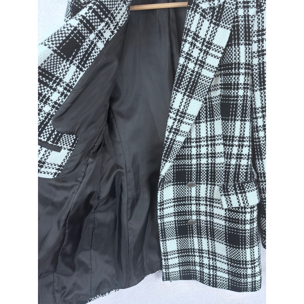 ZARA PLAID TWEED BLAZER, SIZE M, Double Breasted Longline Textured Office - Picture 7 of 8
